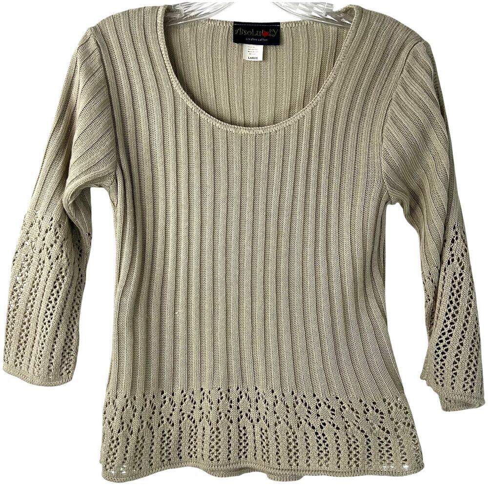 Absolutely Vintage Baby-Tee Top Open-Knit 3/4 Sleeves Boho Y2K Clean Girl Size L
